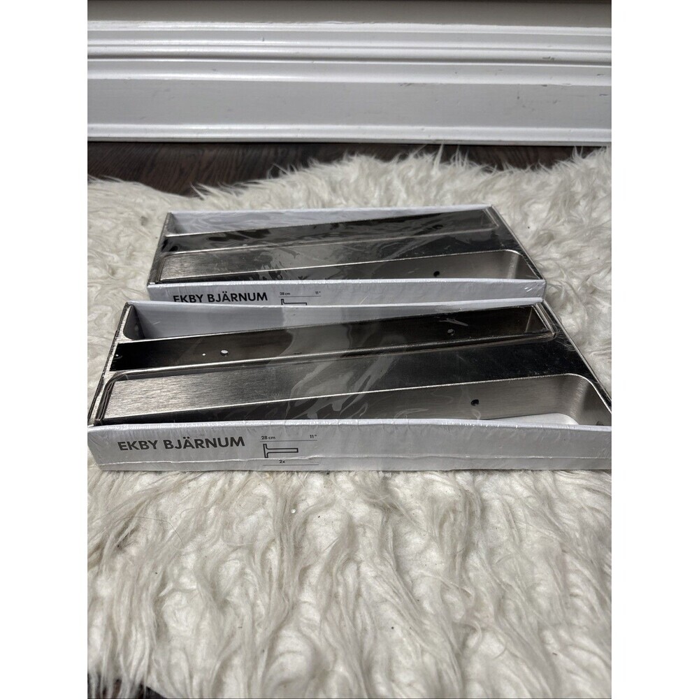 IKEA EKBY BJÄRNUM Shelf Brackets Stainless Steel 11” 28cm NEW Sealed Lot of 2